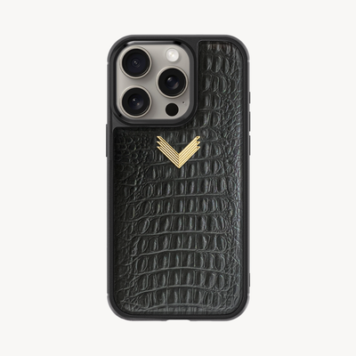 iPhone 15 Pro Phone Case, Calf Leather, Alligator Texture