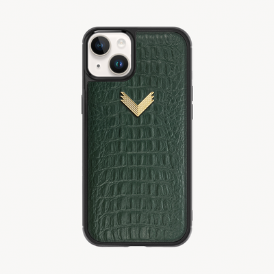 iPhone 15 Plus Phone Case, Calf Leather, Alligator Texture