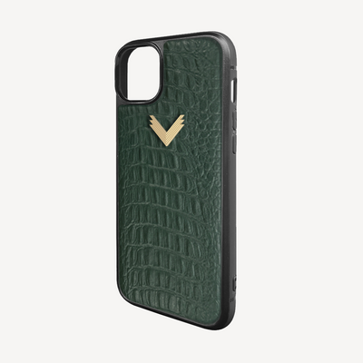iPhone 15 Plus Phone Case, Calf Leather, Alligator Texture
