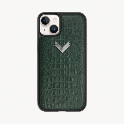 iPhone 15 Plus Phone Case, Calf Leather, Alligator Texture