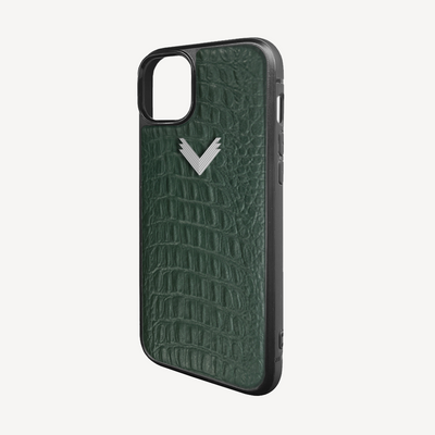 iPhone 15 Plus Phone Case, Calf Leather, Alligator Texture