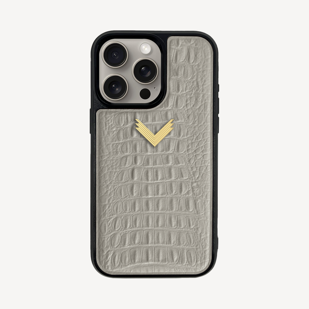 iPhone 15 Pro Phone Case, Calf Leather, Alligator Texture