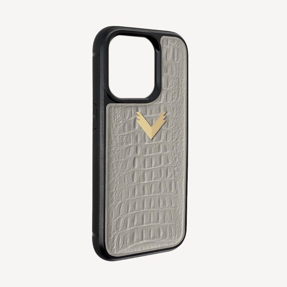 iPhone 15 Pro Phone Case, Calf Leather, Alligator Texture