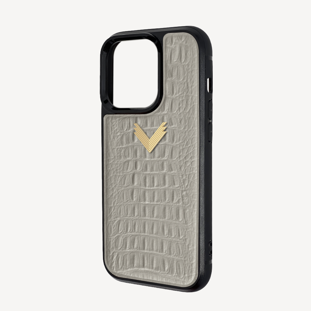 iPhone 15 Pro Phone Case, Calf Leather, Alligator Texture