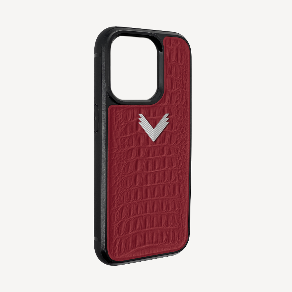 iPhone 15 Pro Phone Case, Calf Leather, Alligator Texture