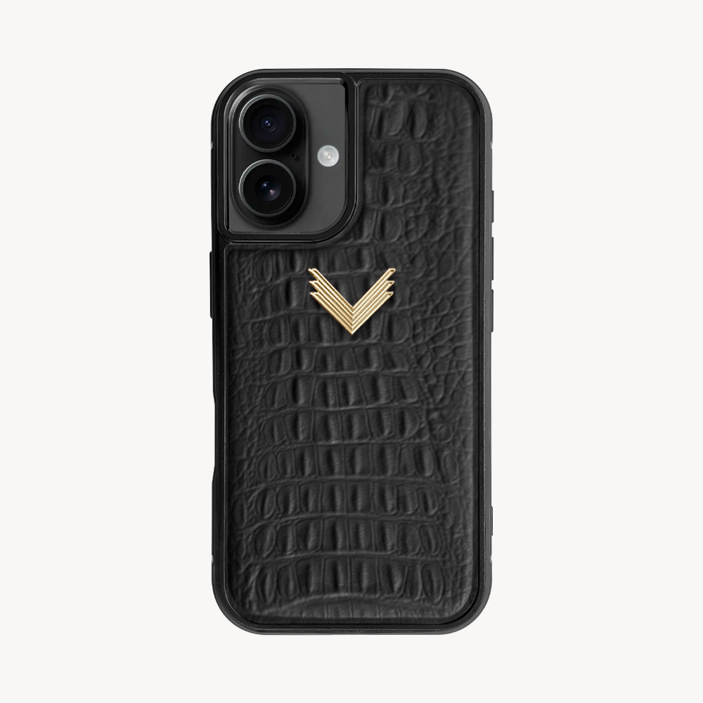 iPhone 16 Phone Case, Calf Leather, Alligator Texture