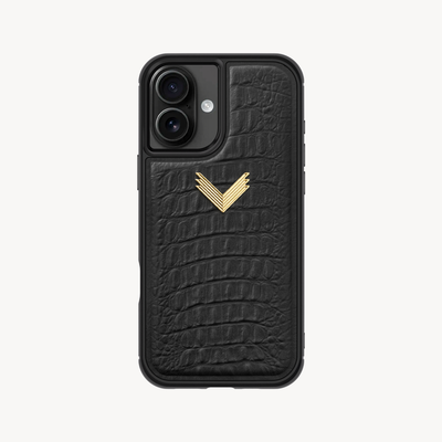 iPhone 16 Plus Phone Case, Calf Leather, Alligator Texture