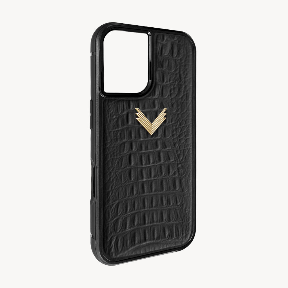 iPhone 16 Plus Phone Case, Calf Leather, Alligator Texture