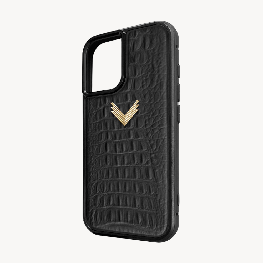 iPhone 16 Plus Phone Case, Calf Leather, Alligator Texture