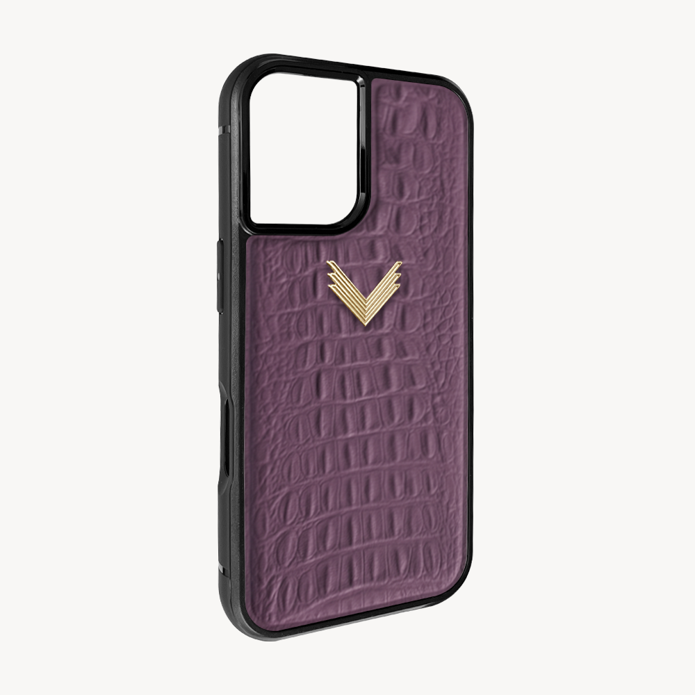 iPhone 16 Plus Phone Case, Calf Leather, Alligator Texture