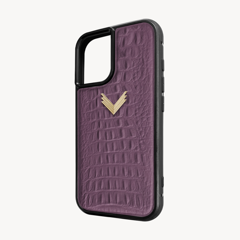 iPhone 16 Plus Phone Case, Calf Leather, Alligator Texture