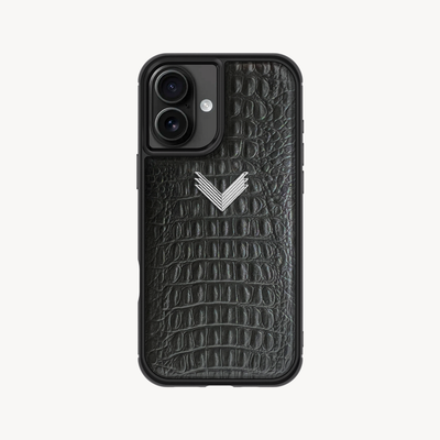 iPhone 16 Plus Phone Case, Calf Leather, Alligator Texture