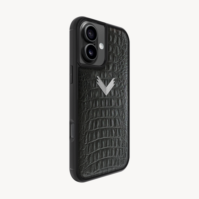 iPhone 16 Plus Phone Case, Calf Leather, Alligator Texture