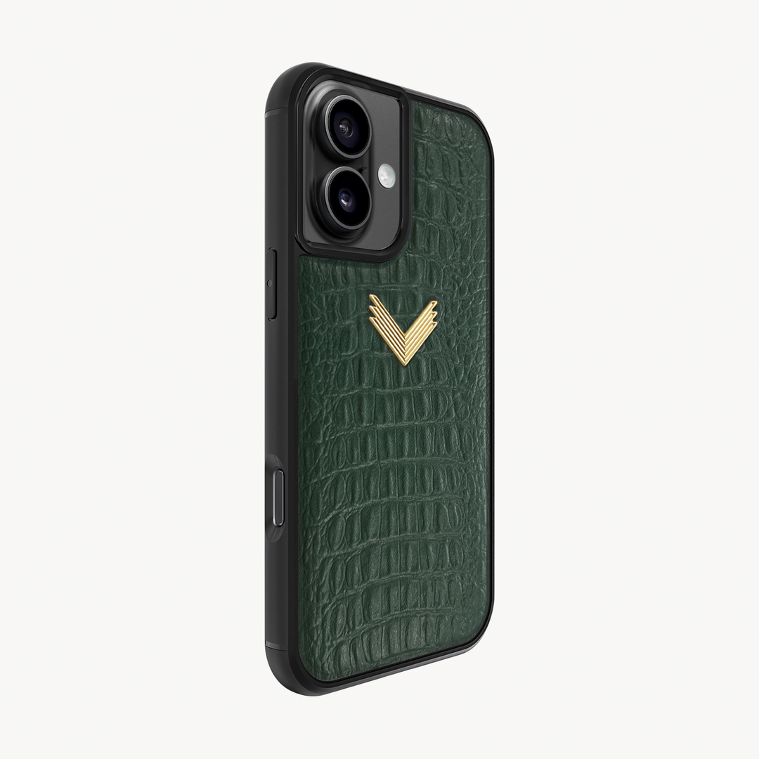 iPhone 16 Plus Phone Case, Calf Leather, Alligator Texture