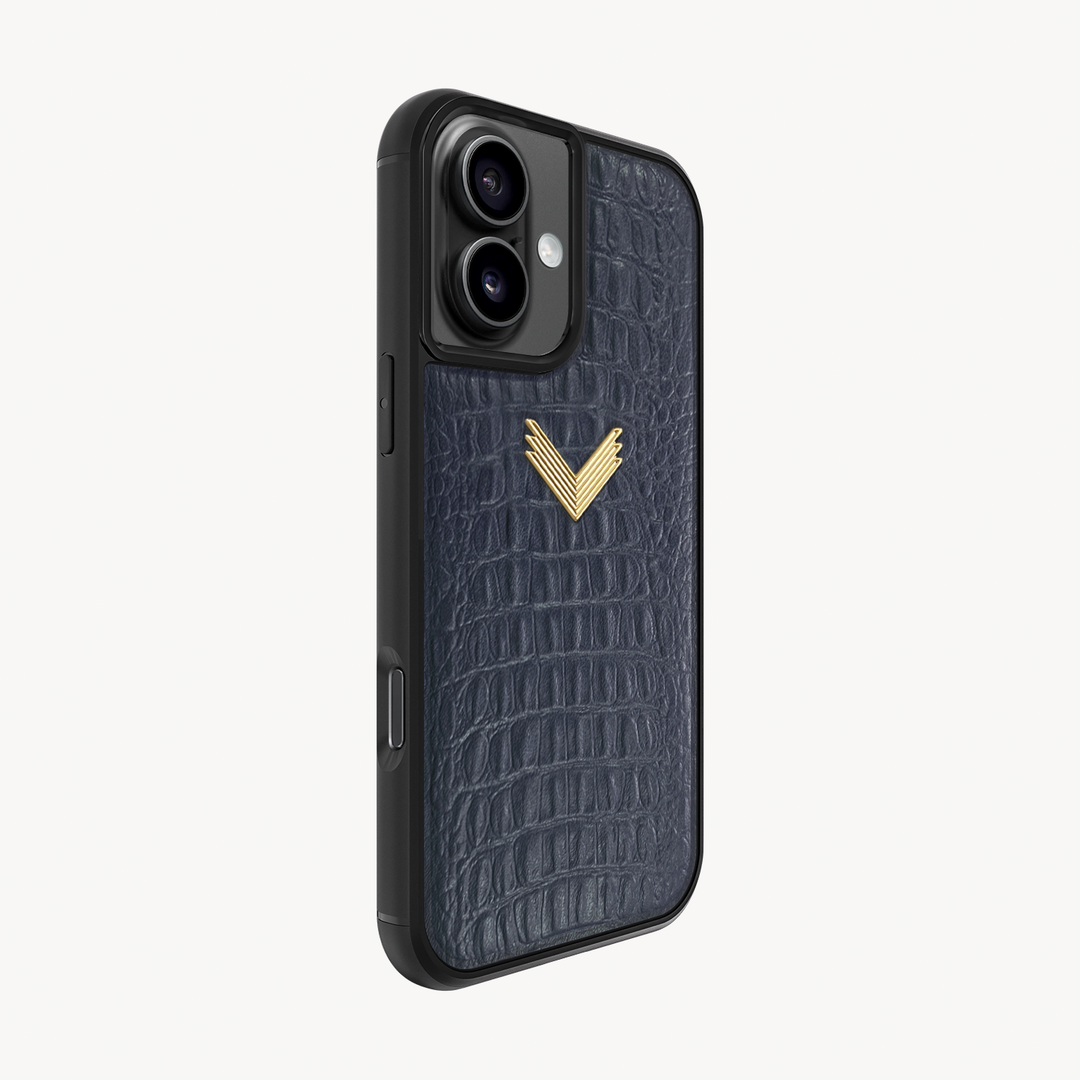 iPhone 16 Plus Phone Case, Calf Leather, Alligator Texture