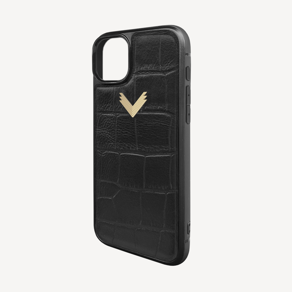 iPhone 14 Plus Phone Case, Calf Leather, Crocodile Texture