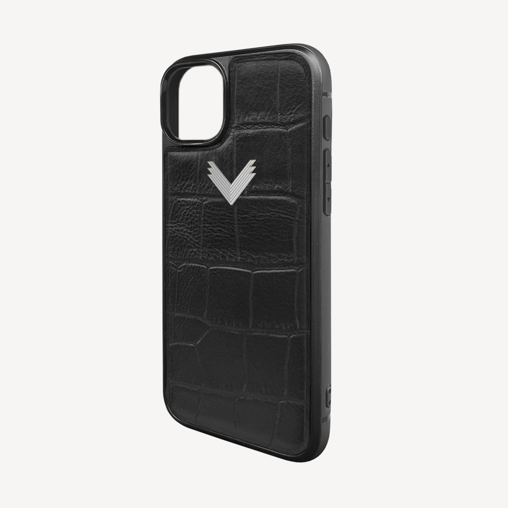 iPhone 14 Plus Phone Case, Calf Leather, Crocodile Texture