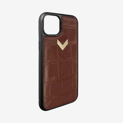 iPhone 15 Plus Phone Case, Calf Leather, Crocodile Texture