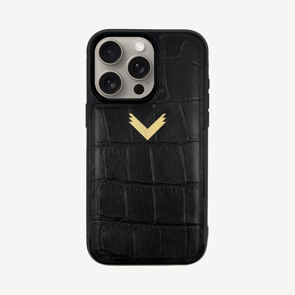 iPhone 15 Pro Max Phone Case, Calf Leather, Crocodile Texture