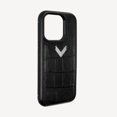 iPhone 15 Pro Phone Case, Calf Leather, Crocodile Texture