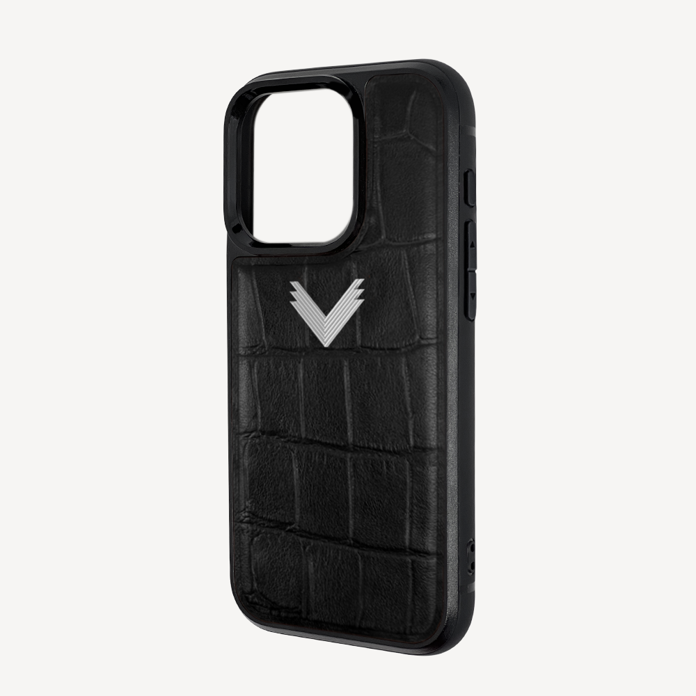 iPhone 15 Pro Phone Case, Calf Leather, Crocodile Texture