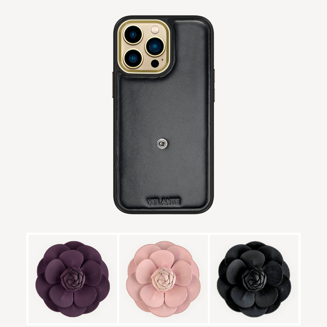 iPhone 14 Pro Phone Case, Calf Leather, Camellia