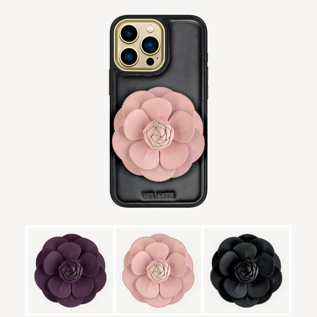 iPhone 14 Pro Max Phone Case, Calf Leather, Camellia