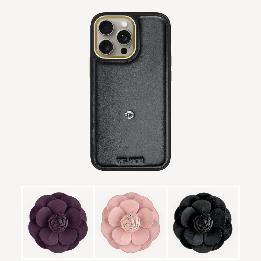 iPhone 15 Pro Max Phone Case, Calf Leather, Camellia