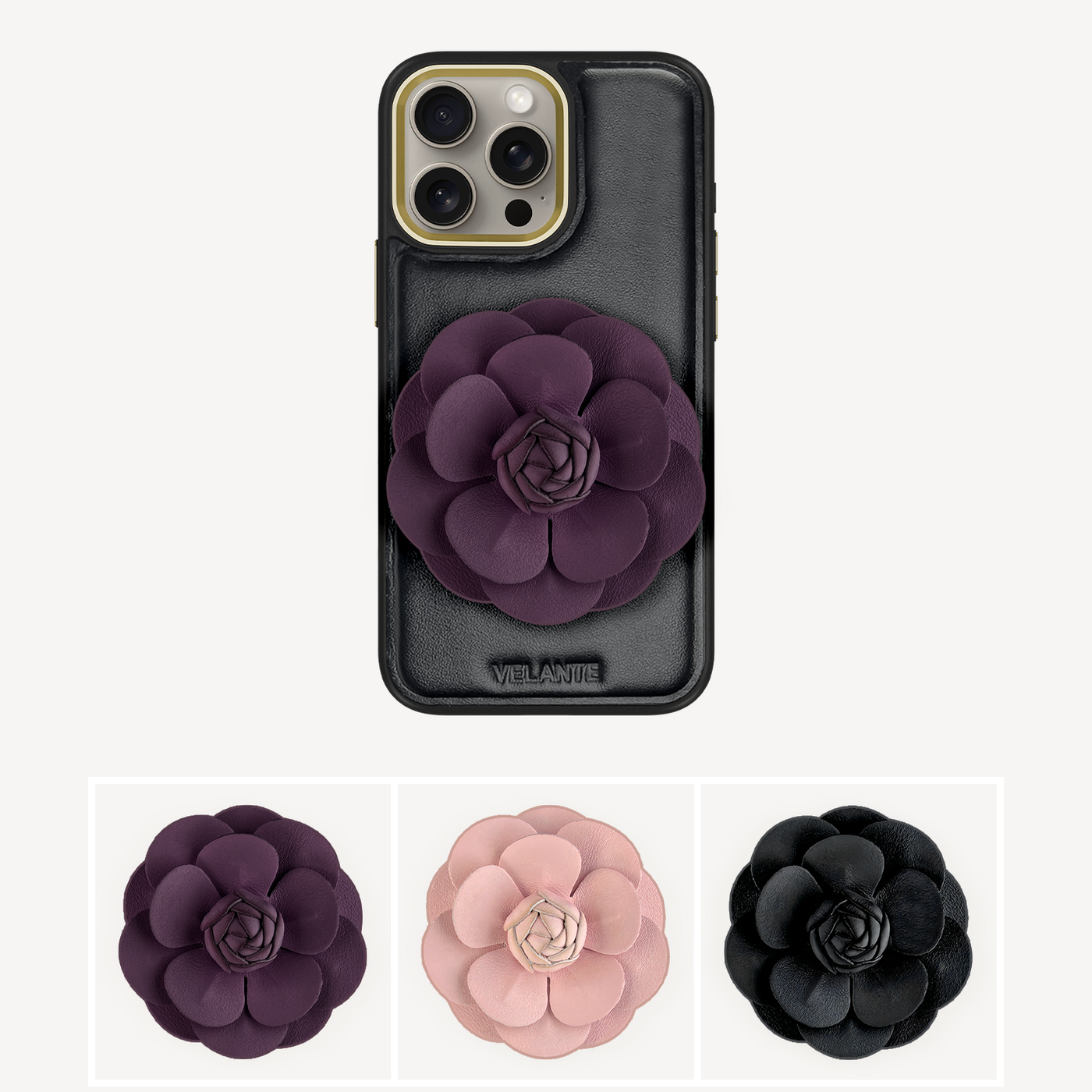 iPhone 15 Pro Phone Case, Calf Leather, Camellia