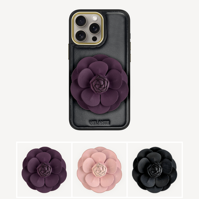 iPhone 15 Pro Phone Case, Calf Leather, Camellia