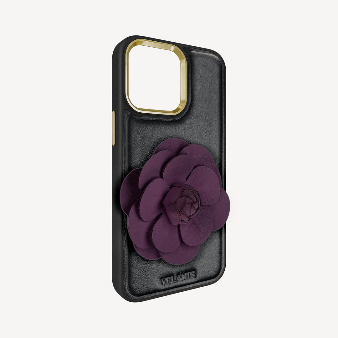 iPhone 15 Pro Max Phone Case, Calf Leather, Camellia