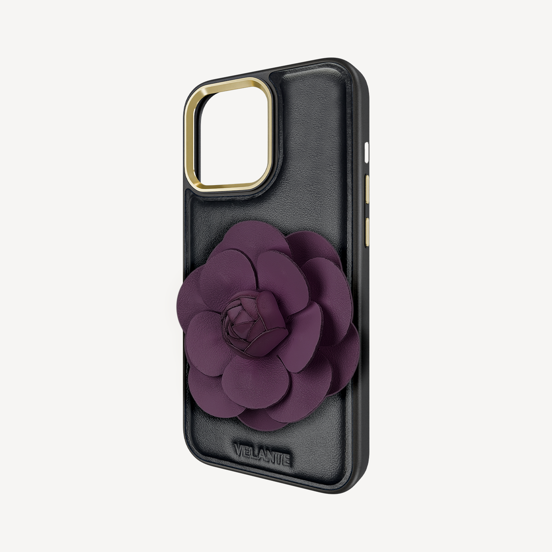 iPhone 15 Pro Max Phone Case, Calf Leather, Camellia