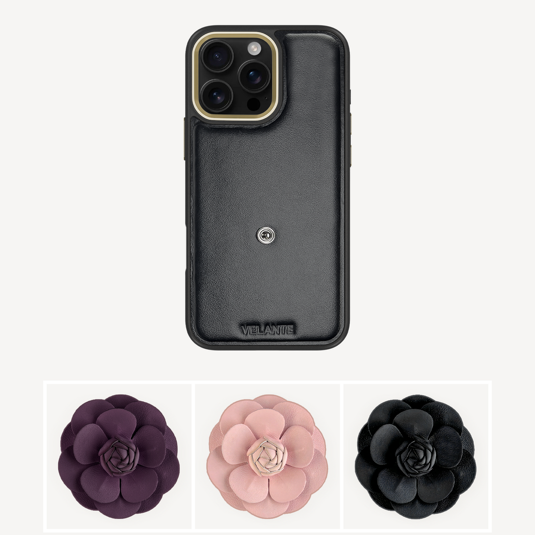 iPhone 16 Pro Max Phone Case, Calf Leather, Camellia