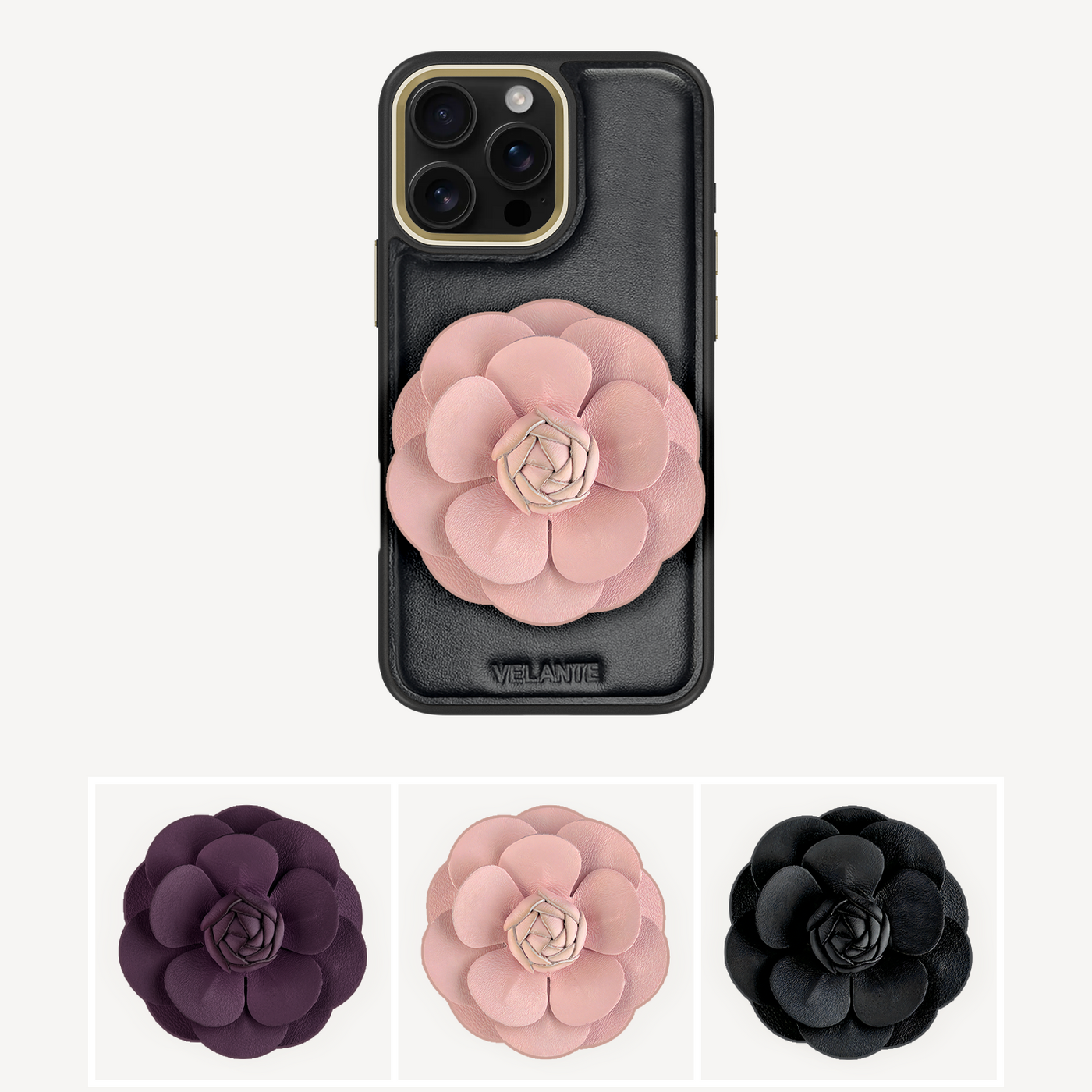 iPhone 16 Pro Phone Case, Calf Leather, Camellia