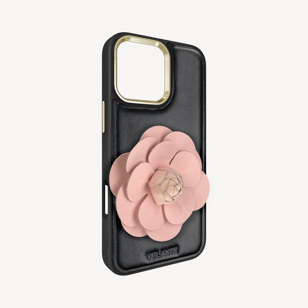 iPhone 16 Pro Max Phone Case, Calf Leather, Camellia