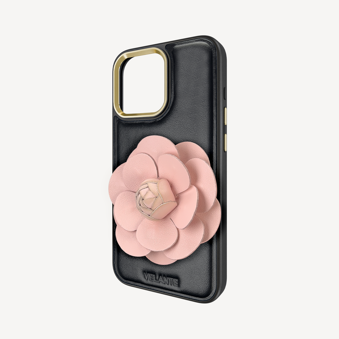 iPhone 16 Pro Max Phone Case, Calf Leather, Camellia