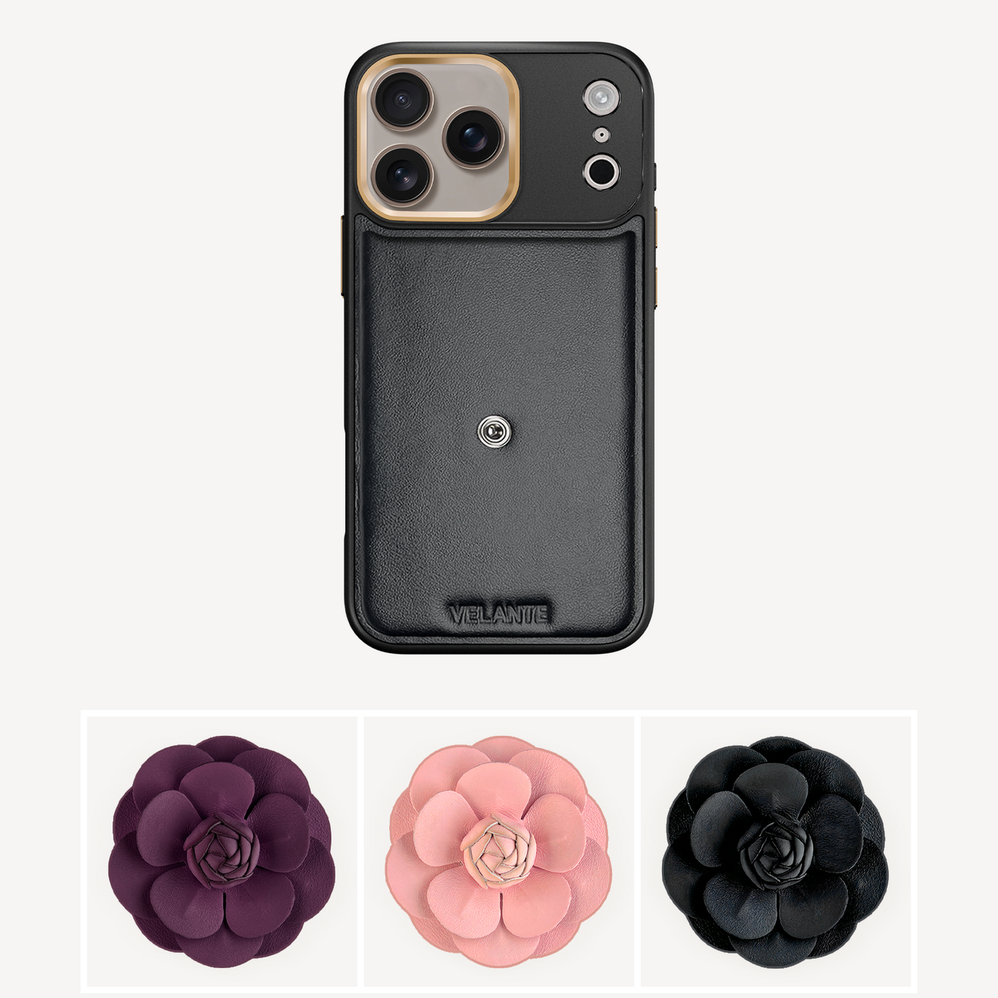 iPhone 17 Pro Max Phone Case, Calf Leather, Camellia