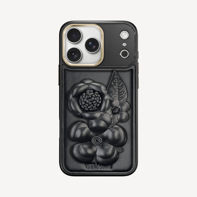 iPhone 17 Pro Phone Case, Calf Leather, Midnight Blossom