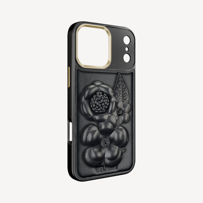 iPhone 17 Pro Phone Case, Calf Leather, Midnight Blossom