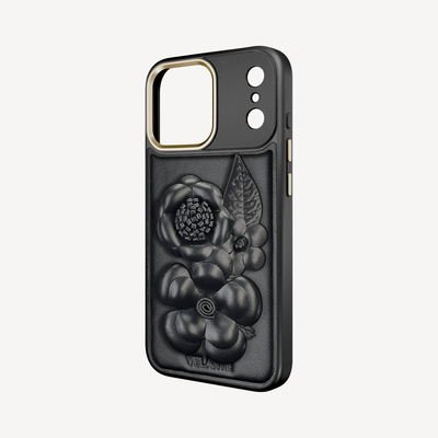 iPhone 17 Pro Phone Case, Calf Leather, Midnight Blossom