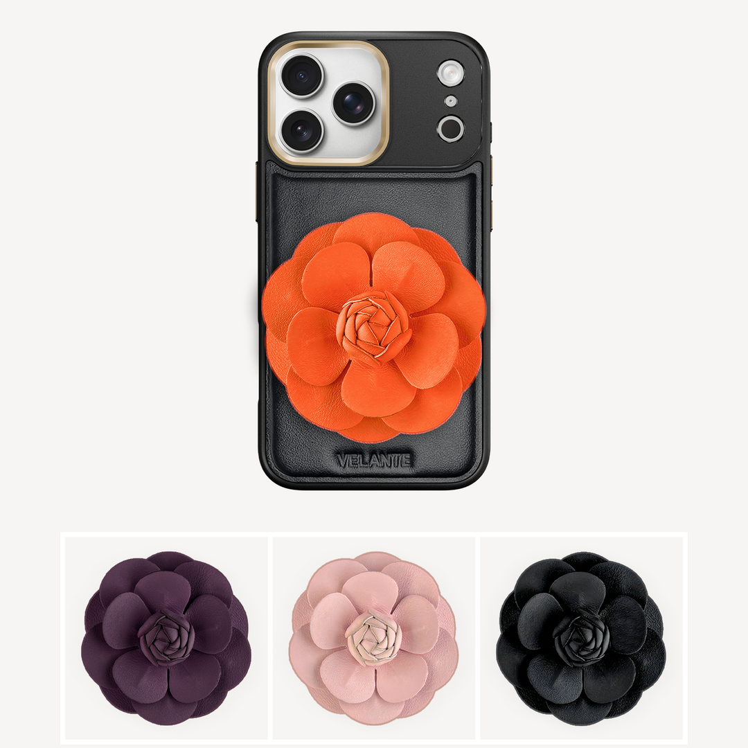 iPhone 17 Pro Max Phone Case, Calf Leather, Camellia