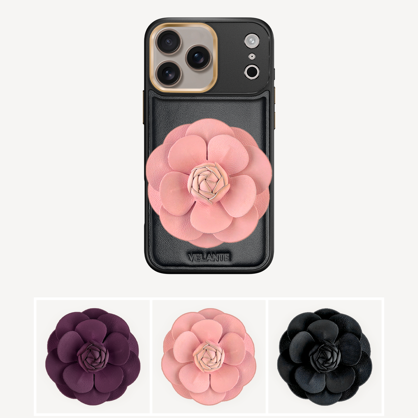 iPhone 17 Pro Phone Case, Calf Leather, Camellia