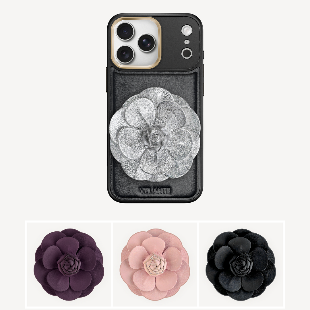 iPhone 17 Pro Max Phone Case, Calf Leather, Camellia