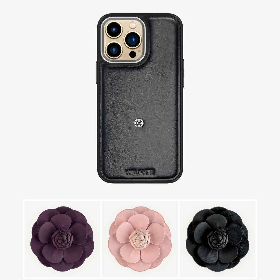 iPhone 14 Pro Phone Case, Calf Leather, Camellia