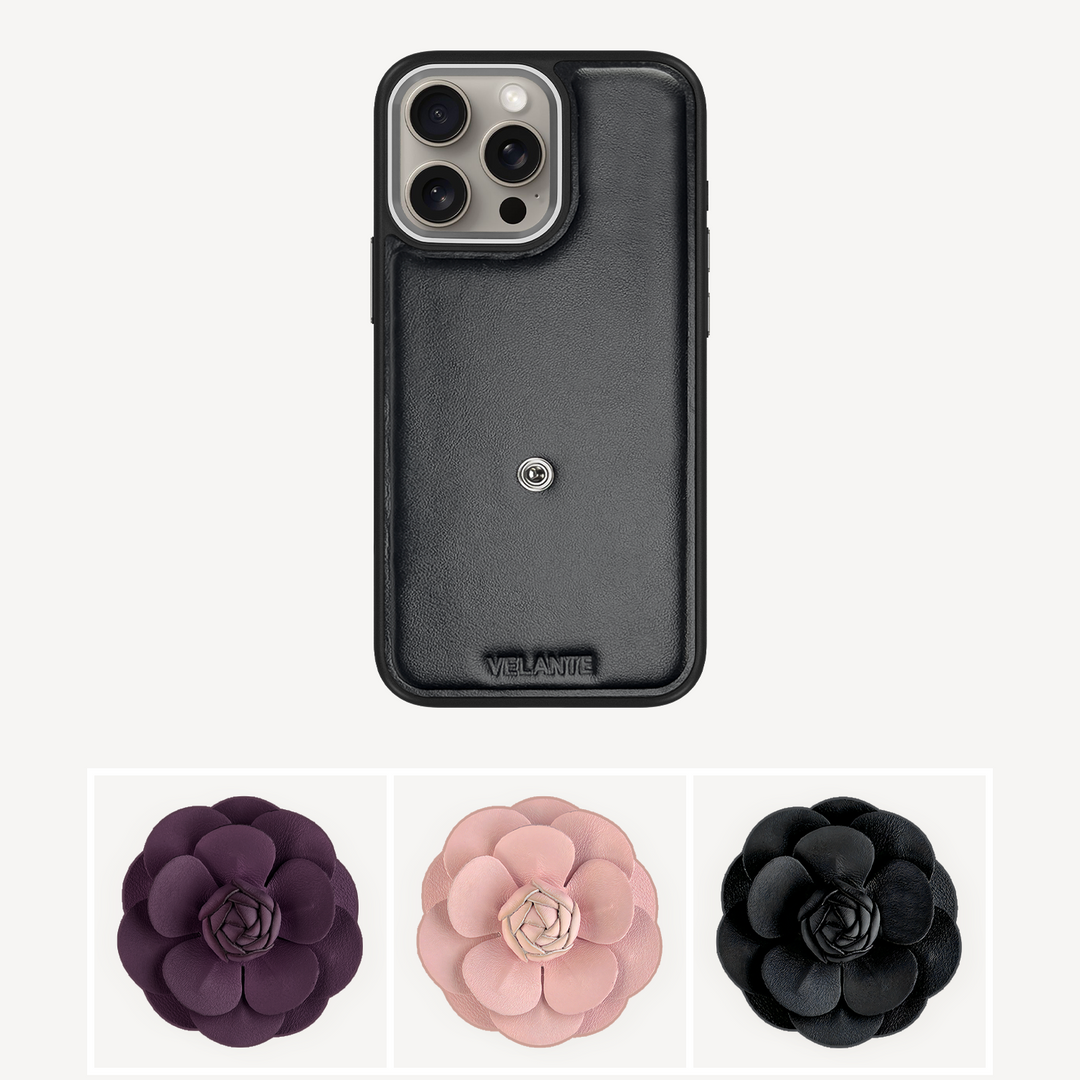 iPhone 15 Pro Max Phone Case, Calf Leather, Camellia
