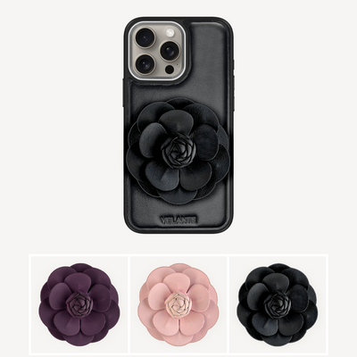 iPhone 15 Pro Phone Case, Calf Leather, Camellia