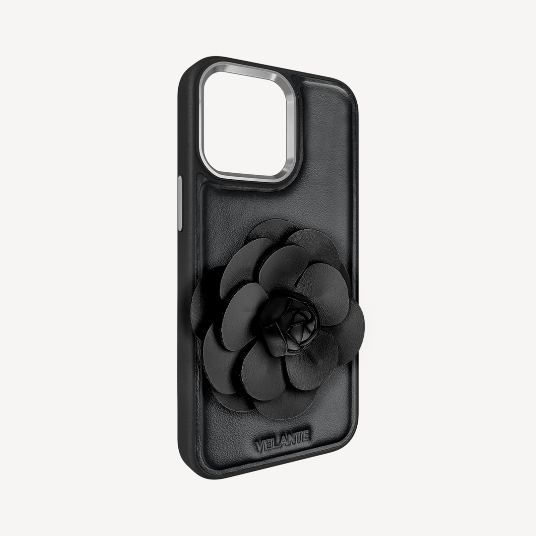 iPhone 15 Pro Phone Case, Calf Leather, Camellia