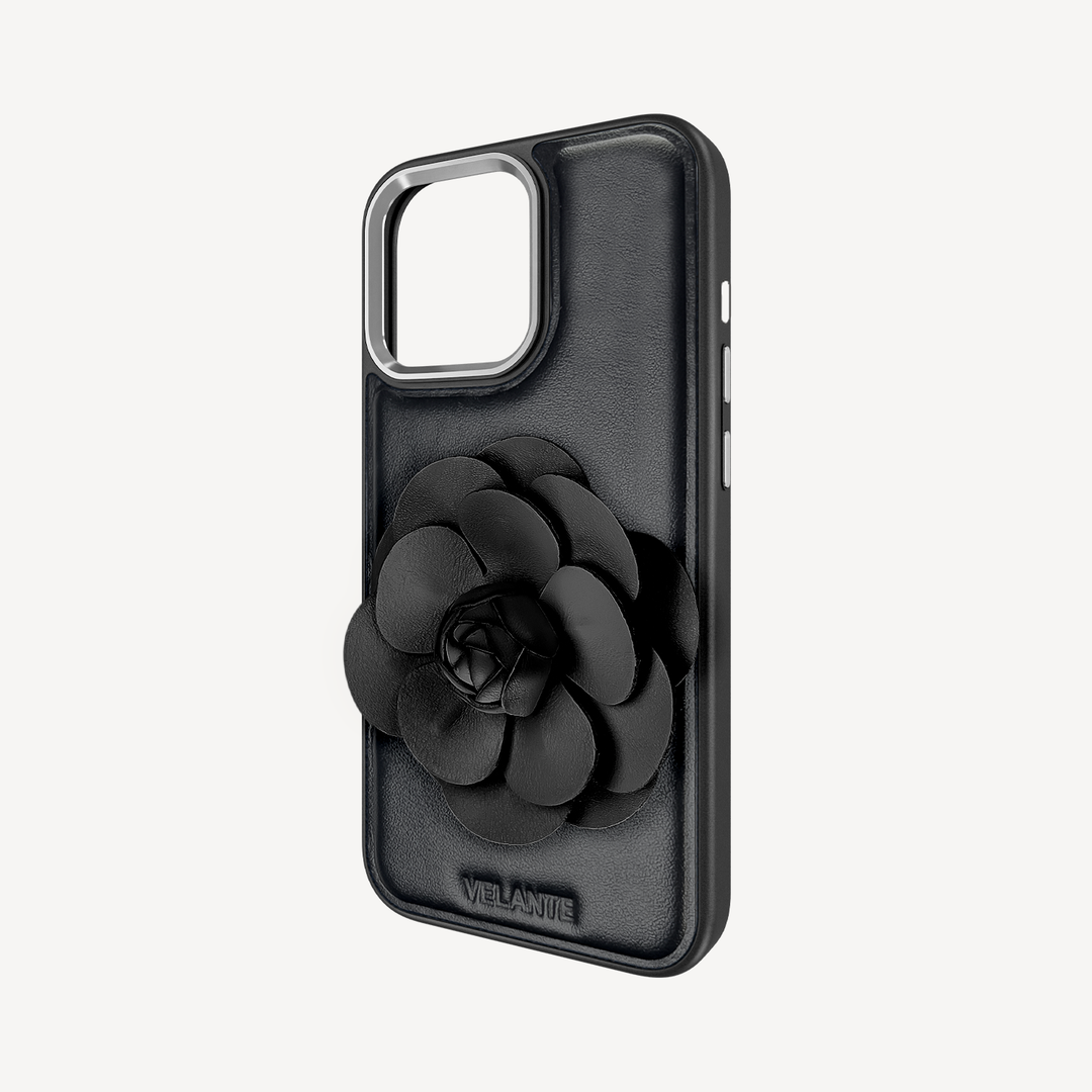 iPhone 15 Pro Max Phone Case, Calf Leather, Camellia