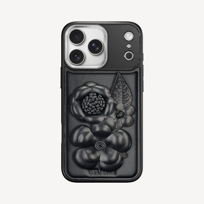 iPhone 17 Pro Phone Case, Calf Leather, Midnight Blossom