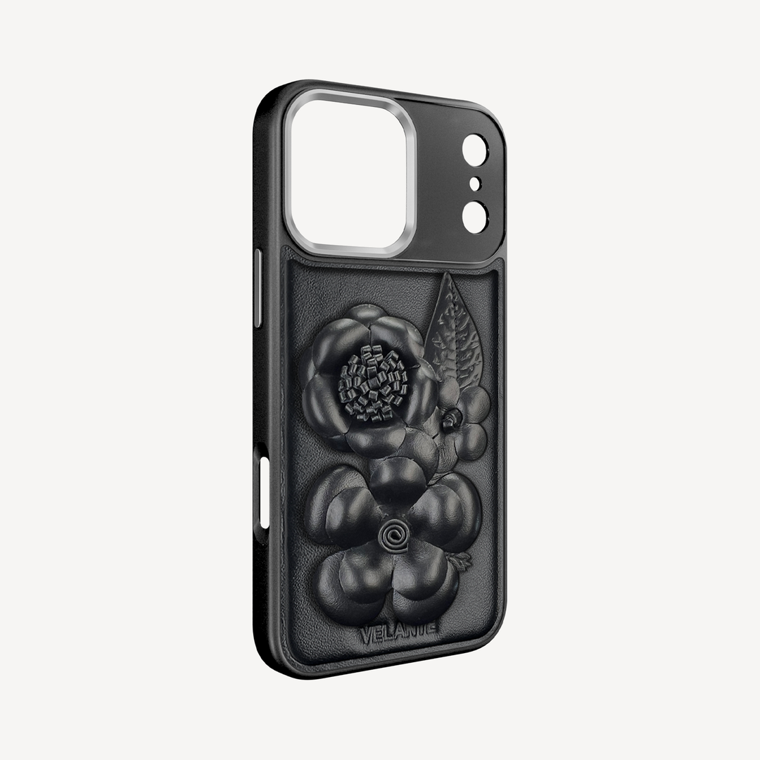 iPhone 17 Pro Phone Case, Calf Leather, Midnight Blossom